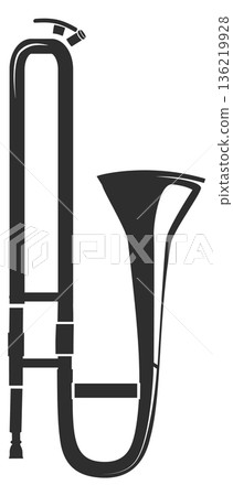 Trombone black silhouette. Brass instrument. Orchestra music 136219928