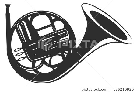 French horn black icon. Jazz music symbol 136219929