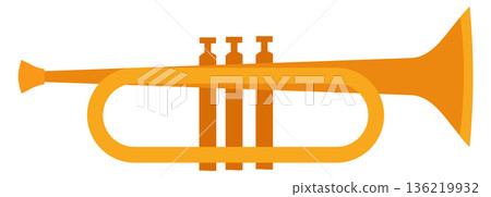 Trumpet cartoon icon. Orchestra classic brass instrument 136219932