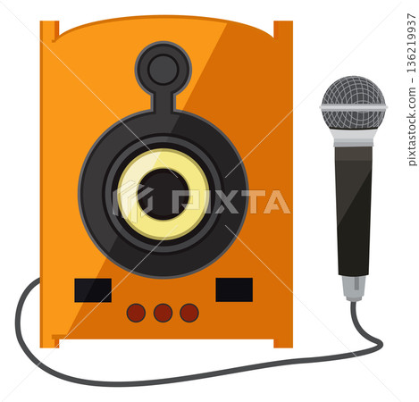 Karaoke microphone with audio speaker. Singer concert equipment 136219937