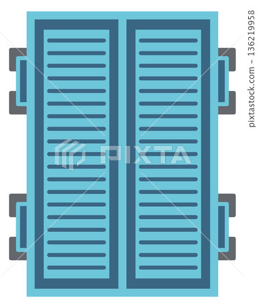 Window shutters. Retro blue exterior sun protection element Window shutters. Retro blue exterior sun protection element 136219958