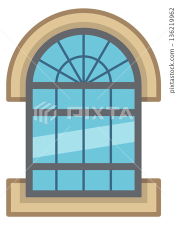 Ornate window frame. Blue glass cartoon icon Ornate window frame. Blue glass cartoon icon 136219962