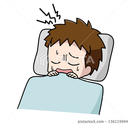 Illustration of a boy groaning in his sleep 136219994