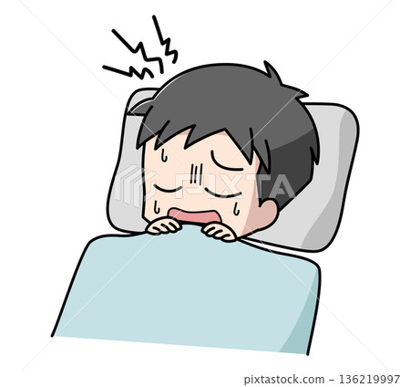 Illustration of a boy groaning in his sleep Illustration of a boy groaning in his sleep 136219997