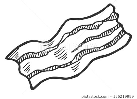 Bacon slice doodle. Raw pork meat drawing Bacon slice doodle. Raw pork meat drawing 136219999