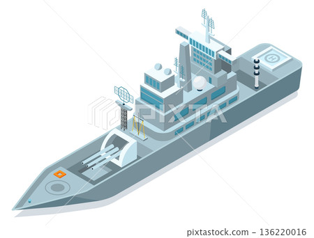 Warship isometric icon. Navy battleship. Military transport Warship isometric icon. Navy battleship. Military transport 136220016