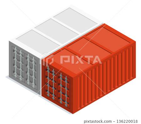 Cargo shipping containers. Isometric metal nautical freight 136220018