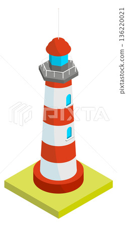 Lighthouse isometric icon. Marine coast beacon tower Lighthouse isometric icon. Marine coast beacon tower 136220021
