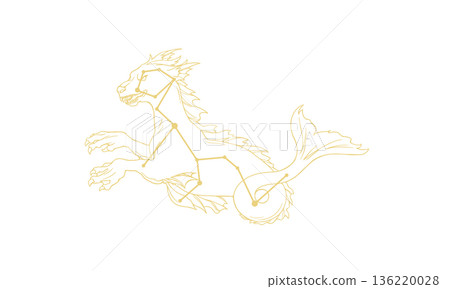 鯨魚座的金色線條畫（鯨魚和星座線條的圖案，只有線條，沒有顏色） 136220028