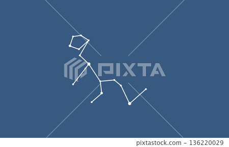 鯨魚座（白色）星座線的插圖，漂浮在深藍色背景上 136220029