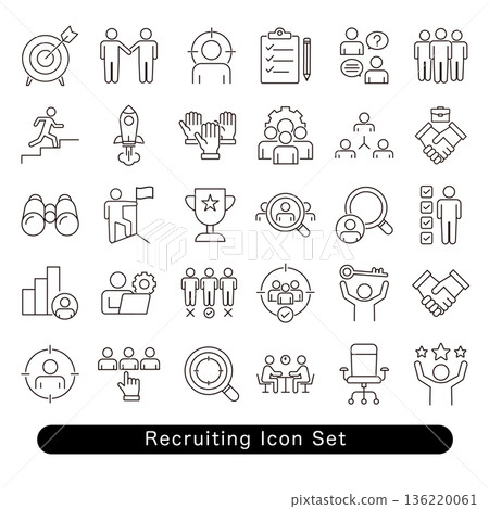 Recruitment icon set: Interview and scouting materials 136220061