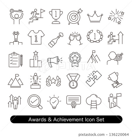 Awards, prizes, and achievement icon set: 1st place, medals, and evaluation materials Awards, prizes, and achievement icon set: 1st place, medals, and evaluation materials 136220064