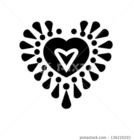 Black heart with white inner heart and abstract shapes around it Black heart with white inner heart and abstract shapes around it 136220201