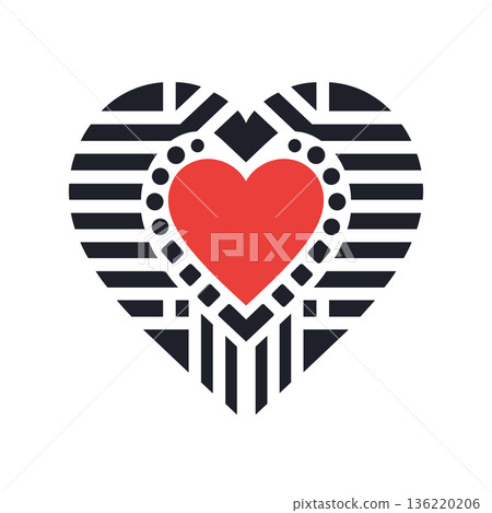 Red heart in geometric black and white pattern Red heart in geometric black and white pattern 136220206