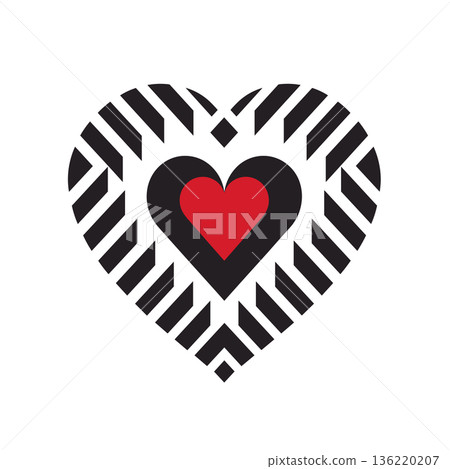 Red heart inside black heart with striped frame on white background Red heart inside black heart with striped frame on white background 136220207
