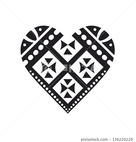 Tribal heart design with geometric patterns in black and white 136220220