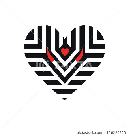 Abstract heart design featuring devil horns and a striped pattern 136220223