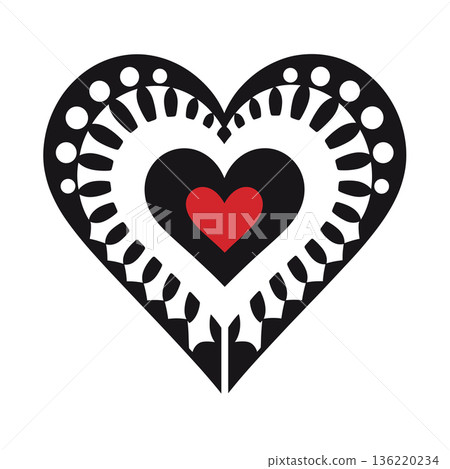 Heart nested design with red heart inside black heart shape Heart nested design with red heart inside black heart shape 136220234