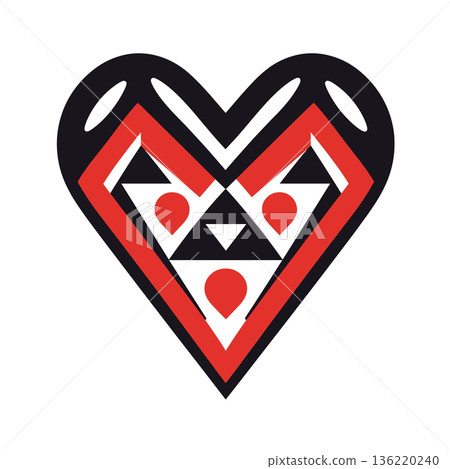 Abstract heart design with geometric shapes in black, white and red colors 136220240