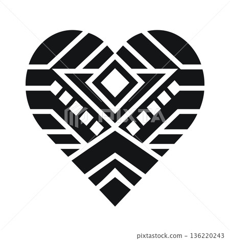 Geometric heart design in black and white with abstract shapes Geometric heart design in black and white with abstract shapes 136220243