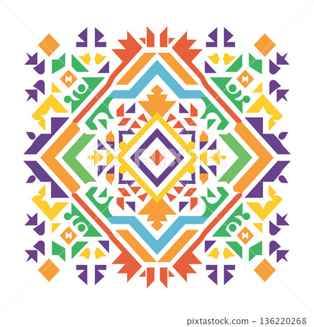 Colorful geometric pattern with tribal, aztec inspiration and symmetry Colorful geometric pattern with tribal, aztec inspiration and symmetry 136220268