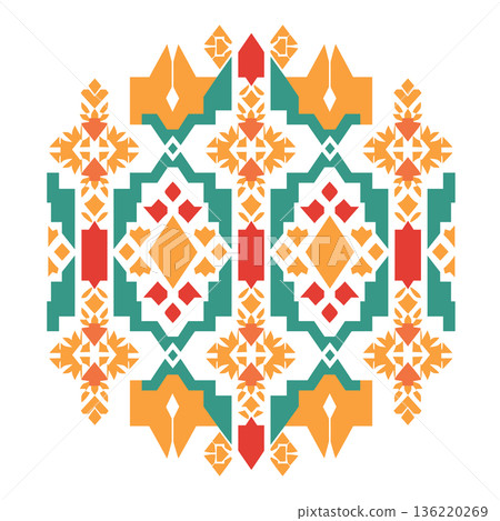 Abstract geometric pattern with orange, red, and green shapes Abstract geometric pattern with orange, red, and green shapes 136220269