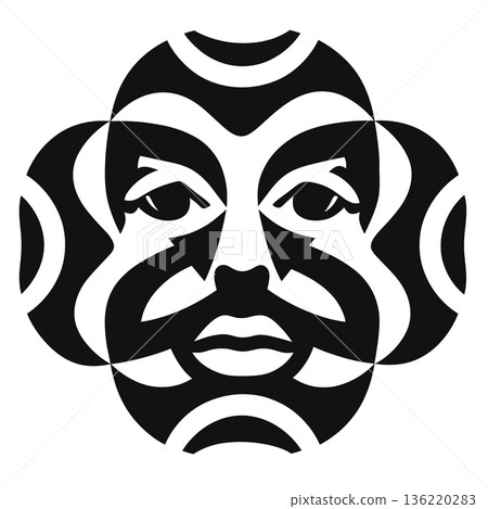 Abstract face design with arrows in black and white creates an optical illusion Abstract face design with arrows in black and white creates an optical illusion 136220283