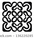 Abstract geometric pattern with circles and curvy lines in black and white 136220285