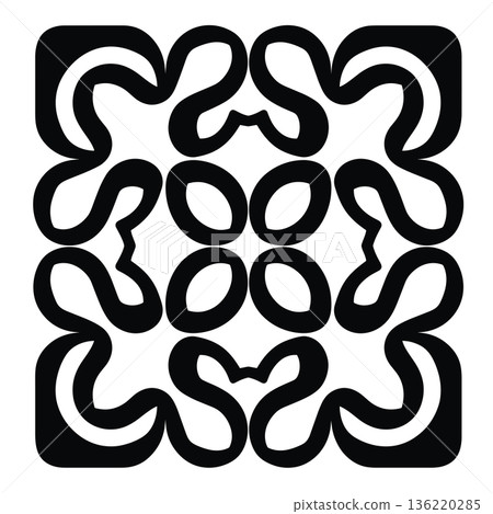 Abstract geometric pattern with circles and curvy lines in black and white 136220285