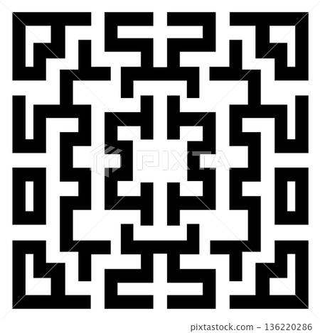 Abstract black and white maze pattern with square elements 136220286