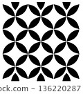 Black flower petal pattern on white background in symmetric geometric design 136220287