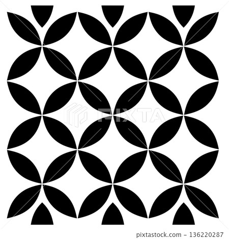 Black flower petal pattern on white background in symmetric geometric design 136220287