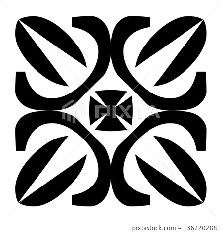 Black and white abstract cloverleaf pattern with square in center Black and white abstract cloverleaf pattern with square in center 136220288