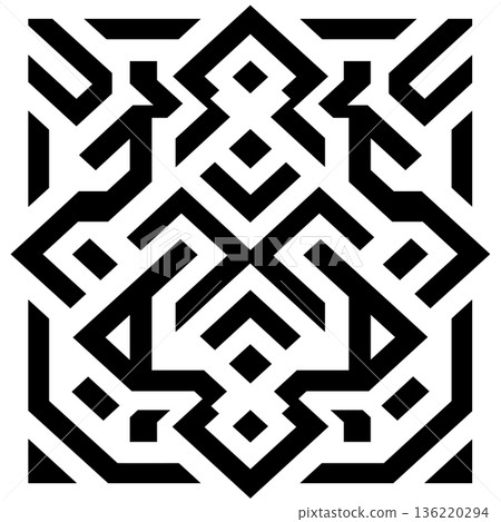 Geometric square pattern with black lines and diamond shapes in white background 136220294