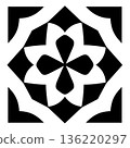 Black and white flower design creates abstract pattern in square frame 136220297