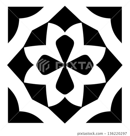 Black and white flower design creates abstract pattern in square frame 136220297
