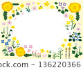 Hand-drawn cute spring flower frame (horizontal, yellow frame) 136220366