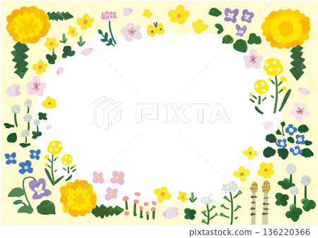 手繪可愛春日花朵邊框(橫版,黃色邊框) 手繪可愛春日花朵邊框(橫版,黃色邊框) 136220366