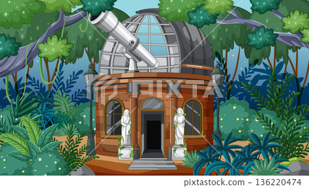 Jungle Observatory Dome with Telescope and Statues Jungle Observatory Dome with Telescope and Statues 136220474