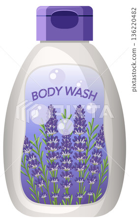 Lavender Body Wash Bottle with Floral Label Design Lavender Body Wash Bottle with Floral Label Design 136220482