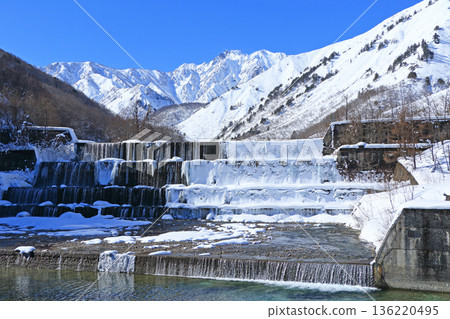 Hakuba in winter: Mount Goryu seen from Gentaro Embankment Hakuba in winter: Mount Goryu seen from Gentaro Embankment 136220495
