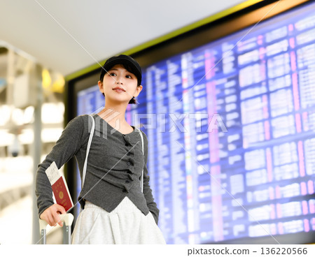 一位女士正在機場辦理登機手續。照片由關西國際機場（KIX）提供。 136220566