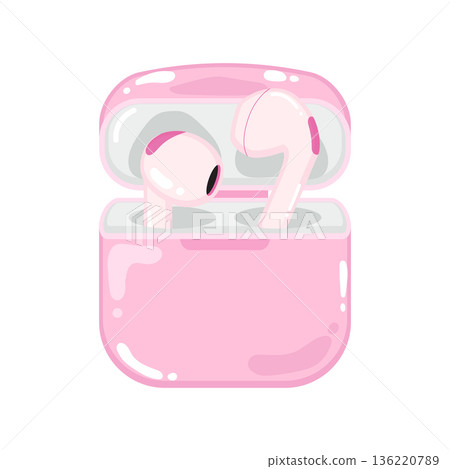 Cute pair of earphones in pink case Cute pair of earphones in pink case 136220789
