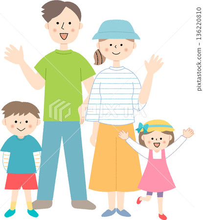 Smiling young family full body Smiling young family full body 136220810