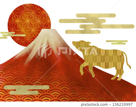 寓意吉祥的日本新年牛的插圖 136220997