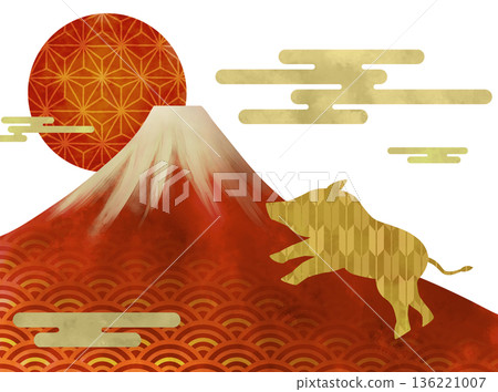 寓意吉祥的日本新年野豬插圖 136221007