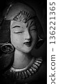 serene Bali dancer ceramic bust featuring closed eyes, bright lips, and gold embellishments. Ideal decorative sculpture for home, temple, or gallery displays, emphasizing art, culture, and craft 136221365