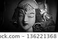 serene Bali dancer ceramic bust featuring closed eyes, bright lips, and gold embellishments. Ideal decorative sculpture for home, temple, or gallery displays, emphasizing art, culture, and craft 136221368