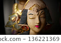 serene Bali dancer ceramic bust featuring closed eyes, bright lips, and gold embellishments. Ideal decorative sculpture for home, temple, or gallery displays, emphasizing art, culture, and craft 136221369