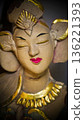 serene Bali dancer ceramic bust featuring closed eyes, bright lips, and gold embellishments. Ideal decorative sculpture for home, temple, or gallery displays, emphasizing art, culture, and craft 136221393